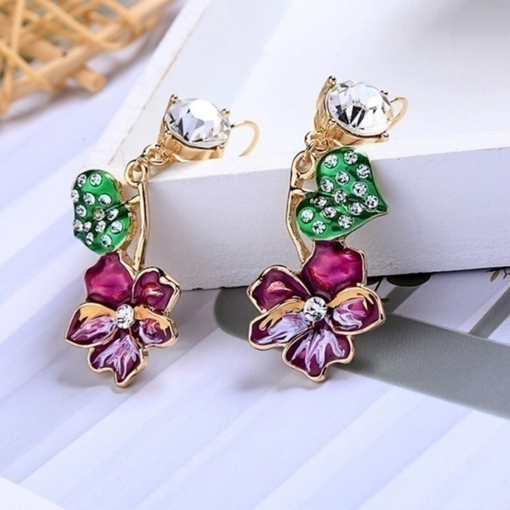 Enamel Drop Flower Earrings